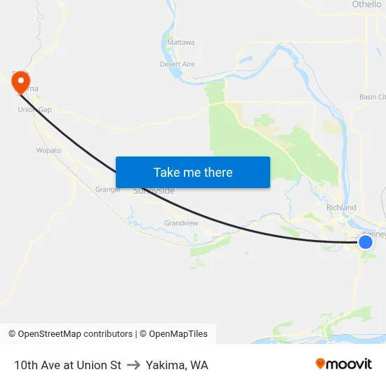 10th Ave at Union St to Yakima, WA map