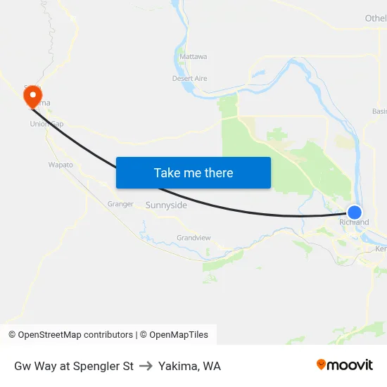 Gw Way at Spengler St to Yakima, WA map