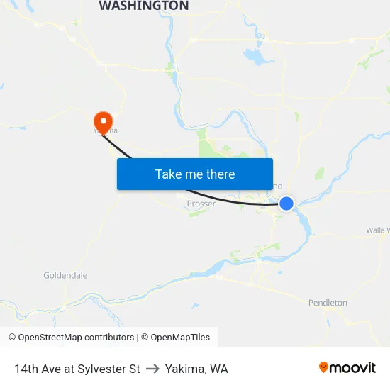 14th Ave at Sylvester St to Yakima, WA map