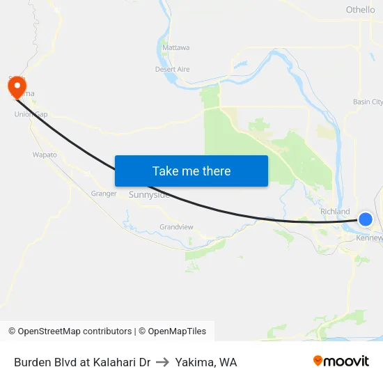 Burden Blvd at Kalahari Dr to Yakima, WA map