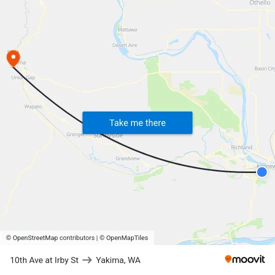 10th Ave at Irby St to Yakima, WA map