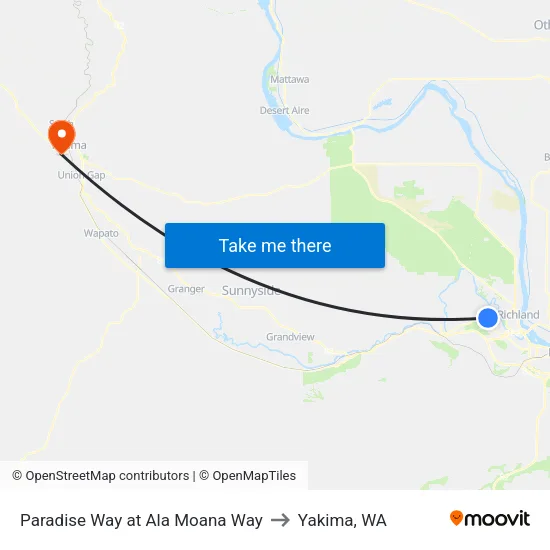Paradise Way at Ala Moana Way to Yakima, WA map