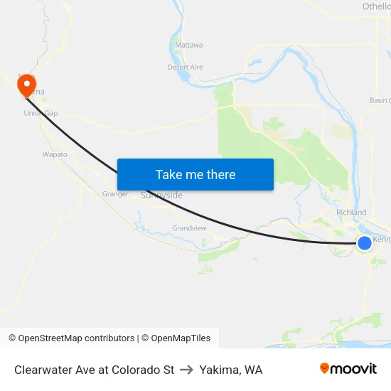 Clearwater Ave at Colorado St to Yakima, WA map