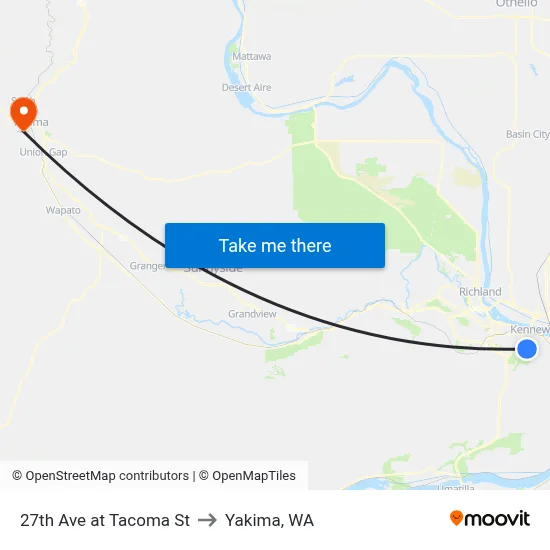 27th Ave at Tacoma St to Yakima, WA map