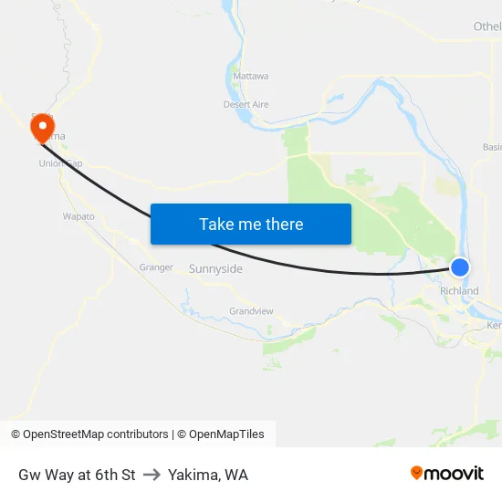 Gw Way at 6th St to Yakima, WA map