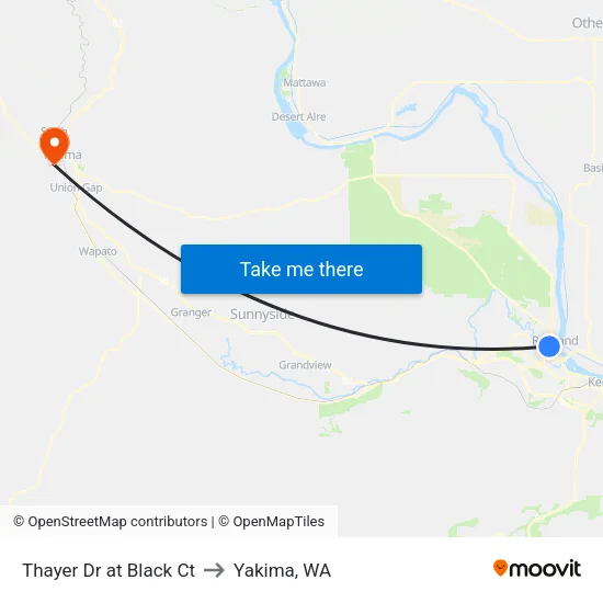 Thayer Dr at Black Ct to Yakima, WA map