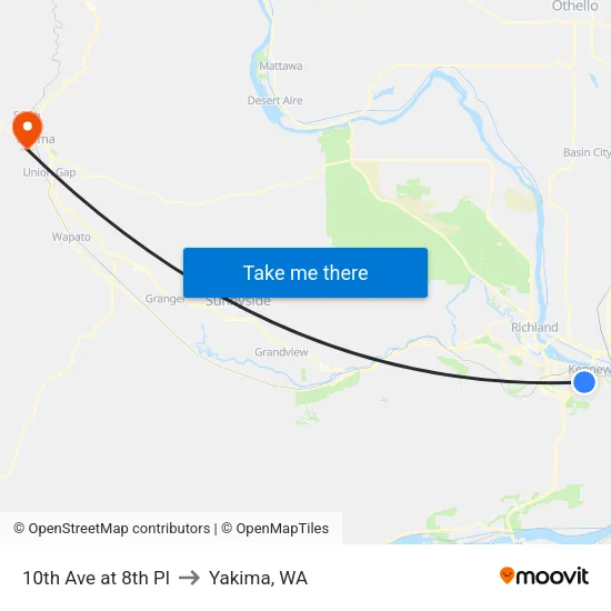 10th Ave at 8th Pl to Yakima, WA map