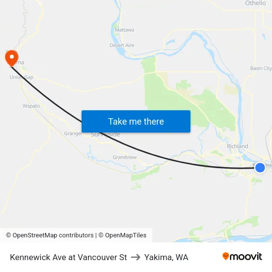 Kennewick Ave at Vancouver St to Yakima, WA map