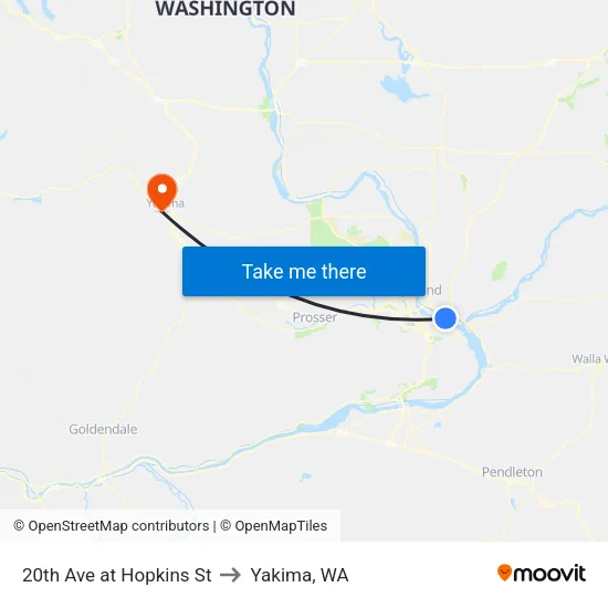 20th Ave at Hopkins St to Yakima, WA map