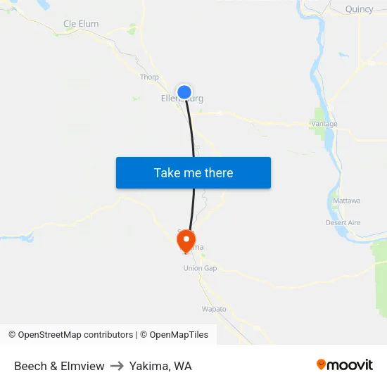 Beech & Elmview to Yakima, WA map