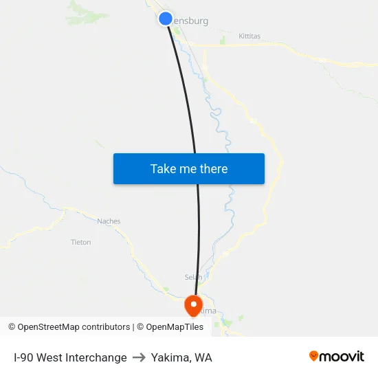 I-90 West Interchange - Westbound to Yakima, WA map