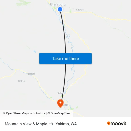 Mountain View & Maple to Yakima, WA map