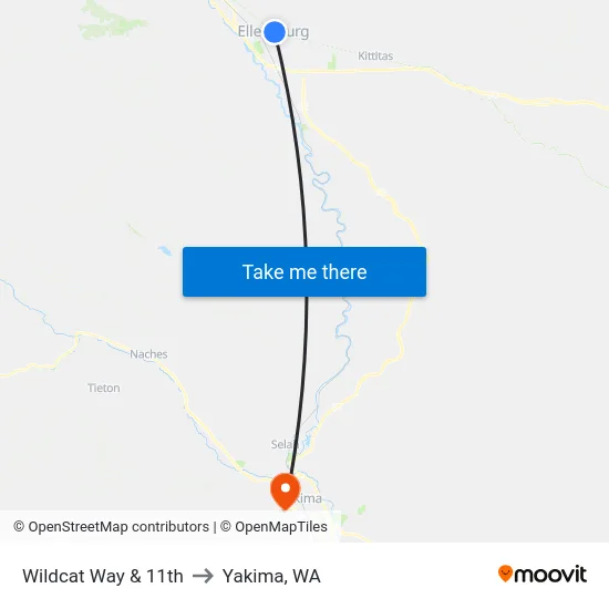 Wildcat Way & 11th to Yakima, WA map