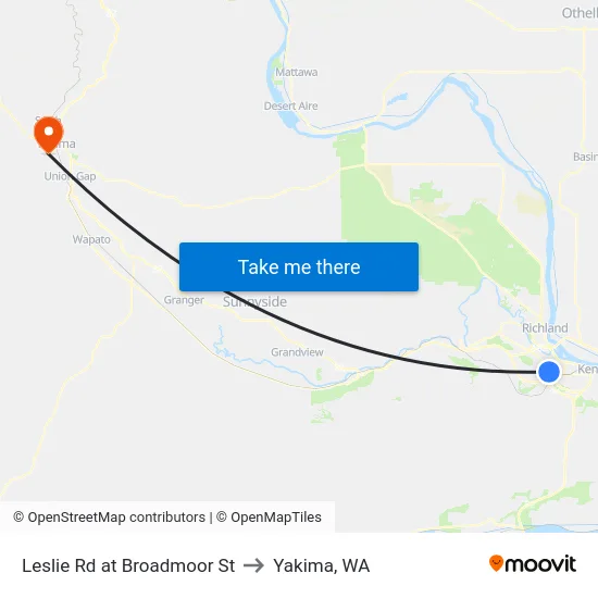Leslie Rd at Broadmoor St to Yakima, WA map
