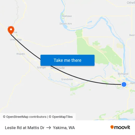 Leslie Rd at Mattis Dr to Yakima, WA map