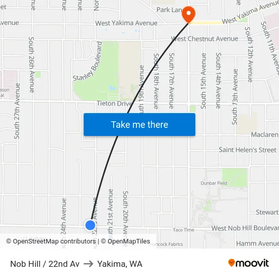Nob Hill / 22nd Av to Yakima, WA map