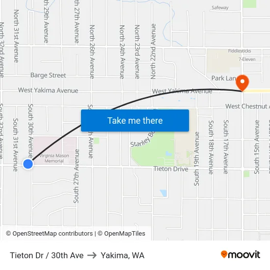 Tieton Dr / 30th Ave to Yakima, WA map