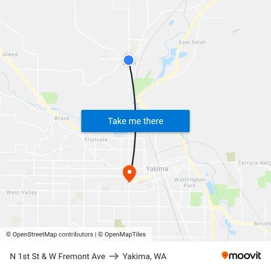 N 1st St & W Fremont Ave to Yakima, WA map