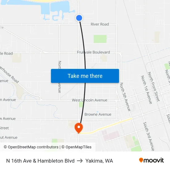 N 16th Ave & Hambleton Blvd to Yakima, WA map
