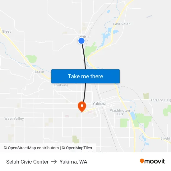 Selah Civic Center to Yakima, WA map