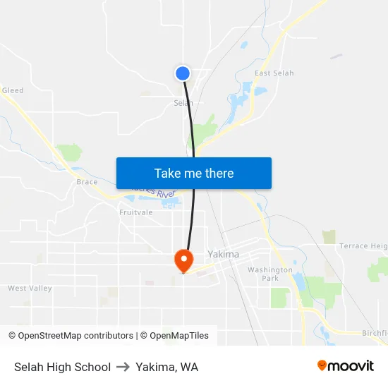 Selah High School to Yakima, WA map