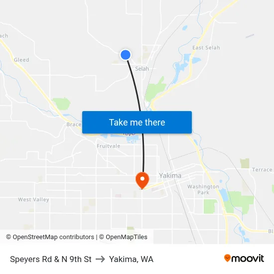 Speyers Rd & N 9th St to Yakima, WA map