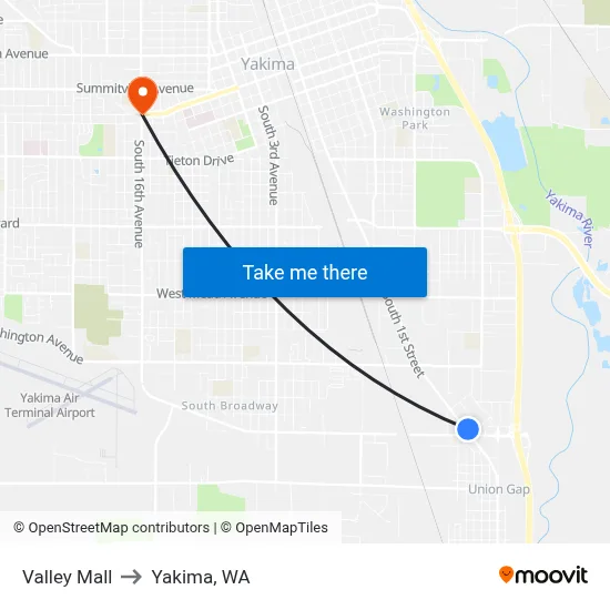 Valley Mall to Yakima, WA map