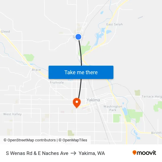 S Wenas Rd & E Naches Ave to Yakima, WA map