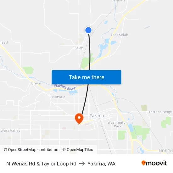 N Wenas Rd & Taylor Loop Rd to Yakima, WA map