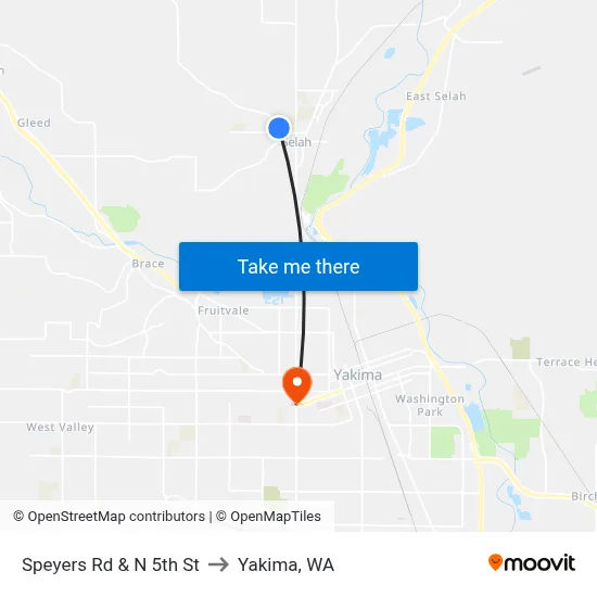 Speyers Rd & N 5th St to Yakima, WA map