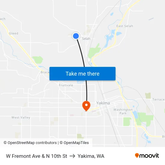 W Fremont Ave & N 10th St to Yakima, WA map
