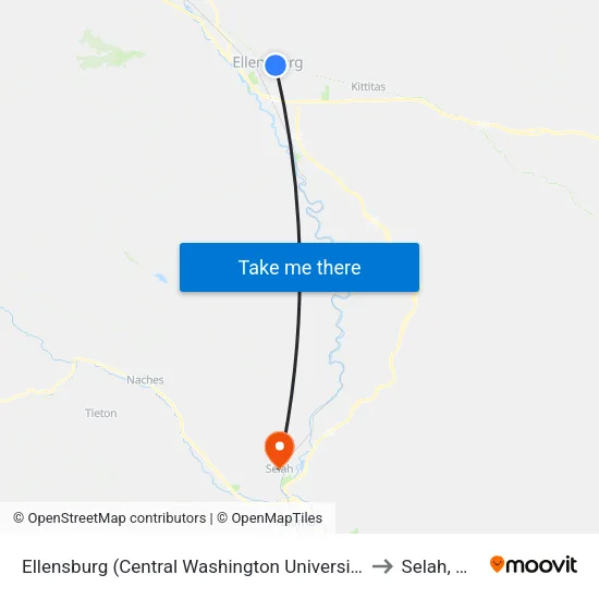 Ellensburg (Central Washington University) to Selah, WA map