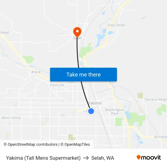 Yakima (Tall Mens Supermarket) to Selah, WA map
