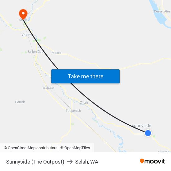 Sunnyside (The Outpost) to Selah, WA map