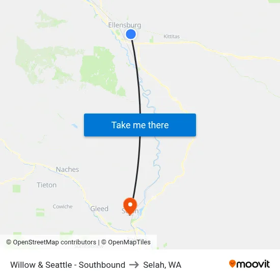 Willow & Seattle - Southbound to Selah, WA map