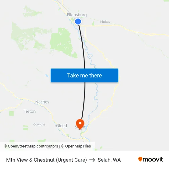 Mtn View & Chestnut (Urgent Care) to Selah, WA map