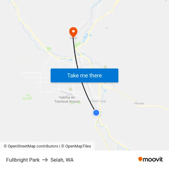 Fullbright Park to Selah, WA map