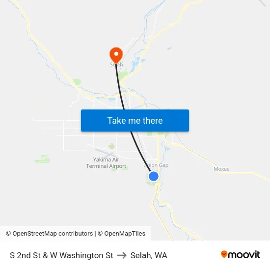 S 2nd St & W Washington St to Selah, WA map