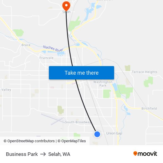 Business Park to Selah, WA map