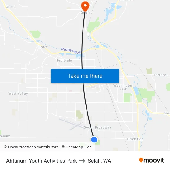 Ahtanum Youth Activities Park to Selah, WA map