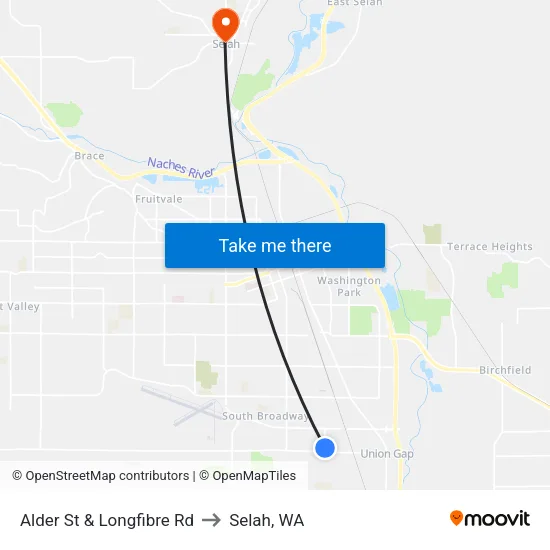 Alder St & Longfibre Rd to Selah, WA map