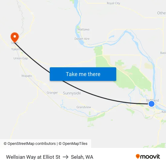 Wellsian Way at Elliot St to Selah, WA map