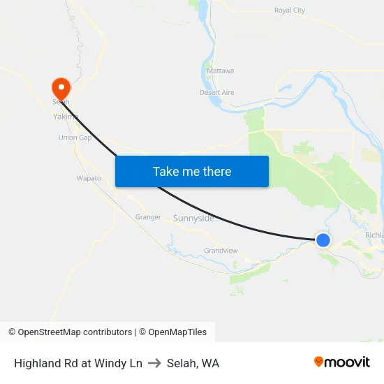 Highland Rd at Windy Ln to Selah, WA map