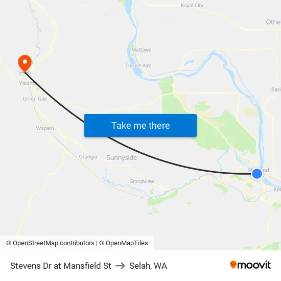 Stevens Dr at Mansfield St to Selah, WA map