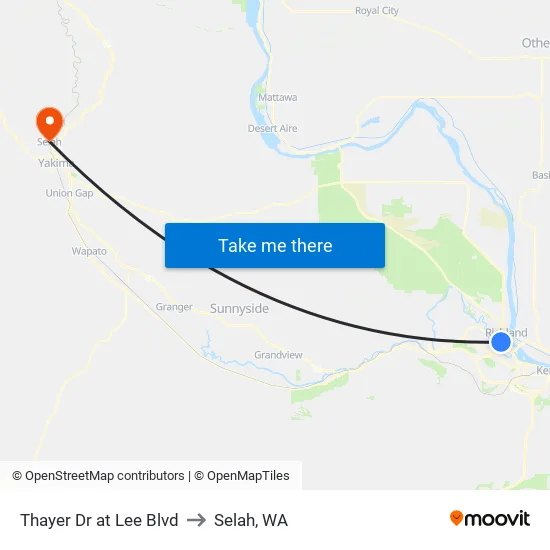 Thayer Dr at Lee Blvd to Selah, WA map