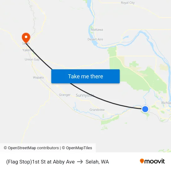1st St at Abby Ave to Selah, WA map
