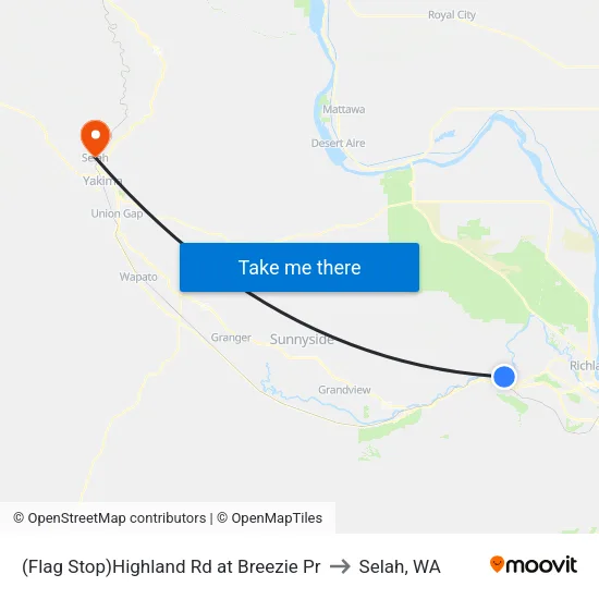 (Flag Stop)Highland Rd at Breezie Pr to Selah, WA map
