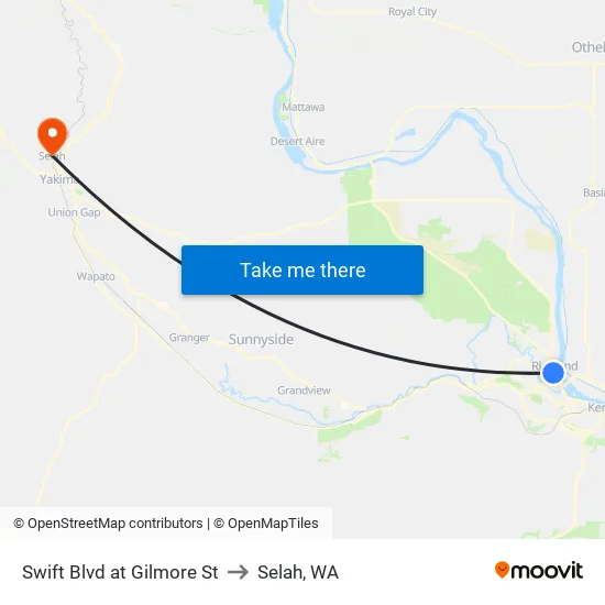 Swift Blvd at Gilmore St to Selah, WA map