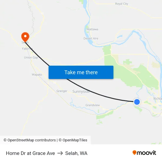 Horne Dr at Grace Ave to Selah, WA map