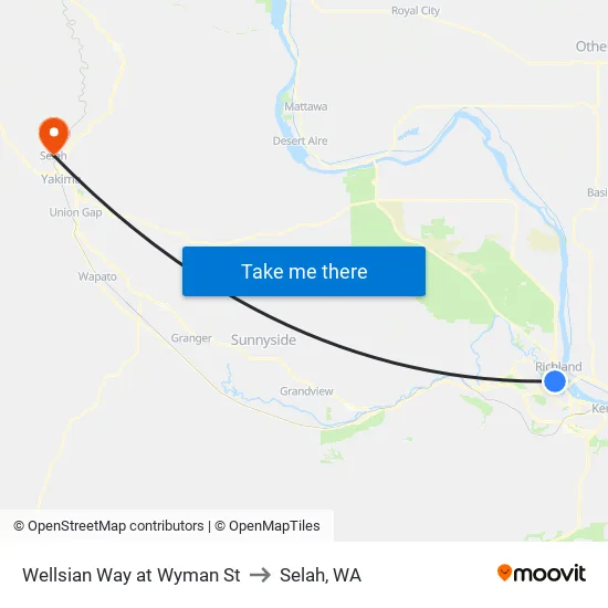 Wellsian Way at Wyman St to Selah, WA map